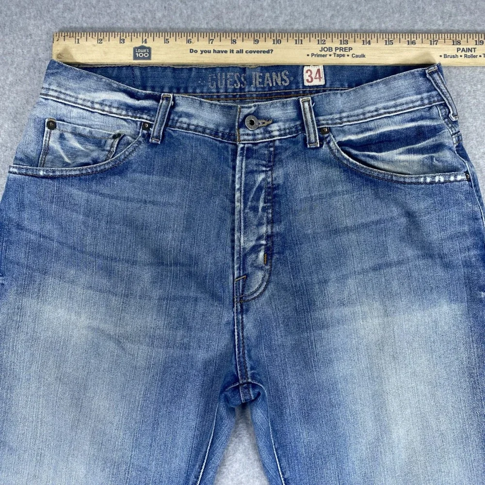 Guess Jeans Dean Relaxed Fit Mens 34 Blue Straight Leg Denim Button Fly Pants